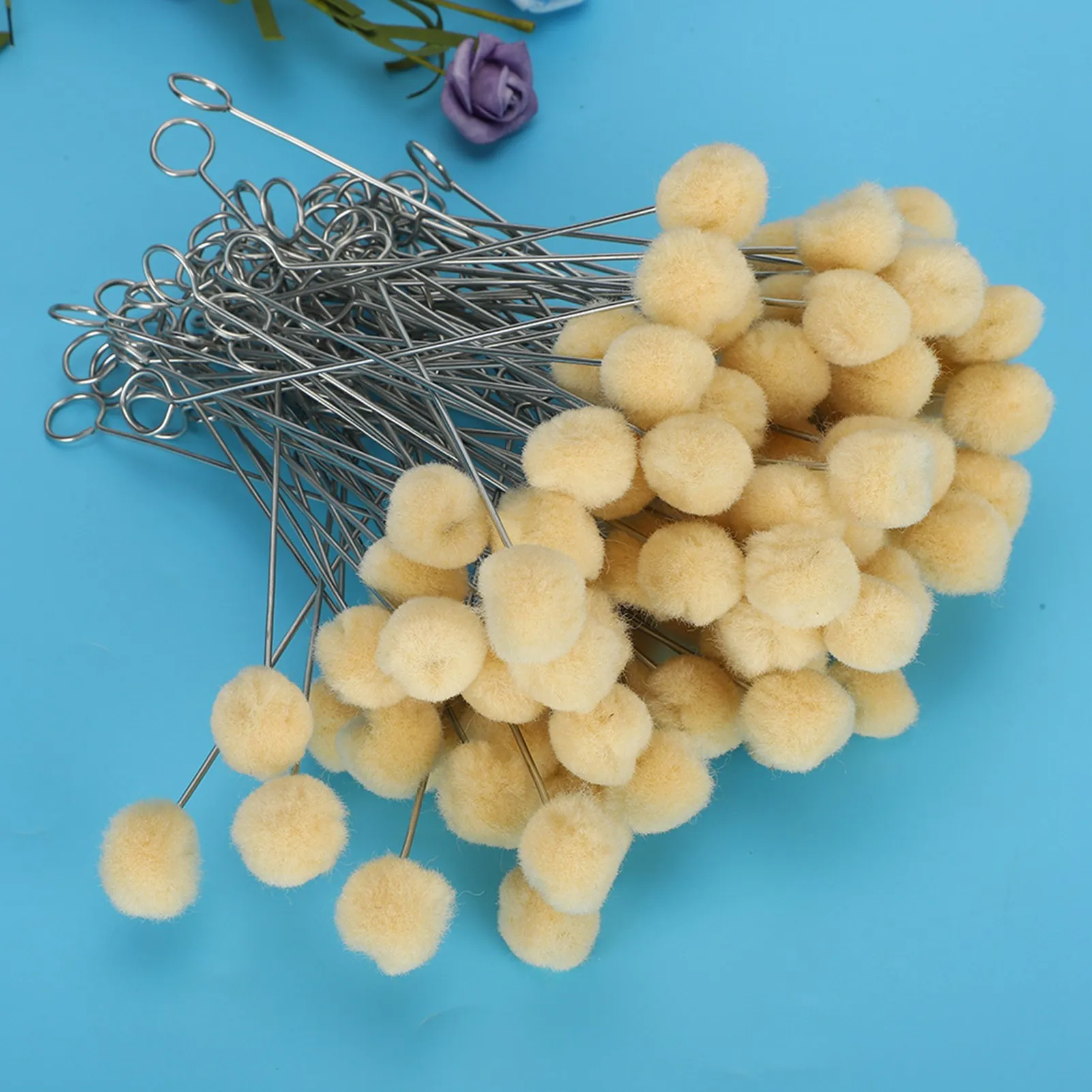 100Pcs Leather Wool Daubers Oily Dye Ball Brush Metal Handle DIY HandMade Craft Tool