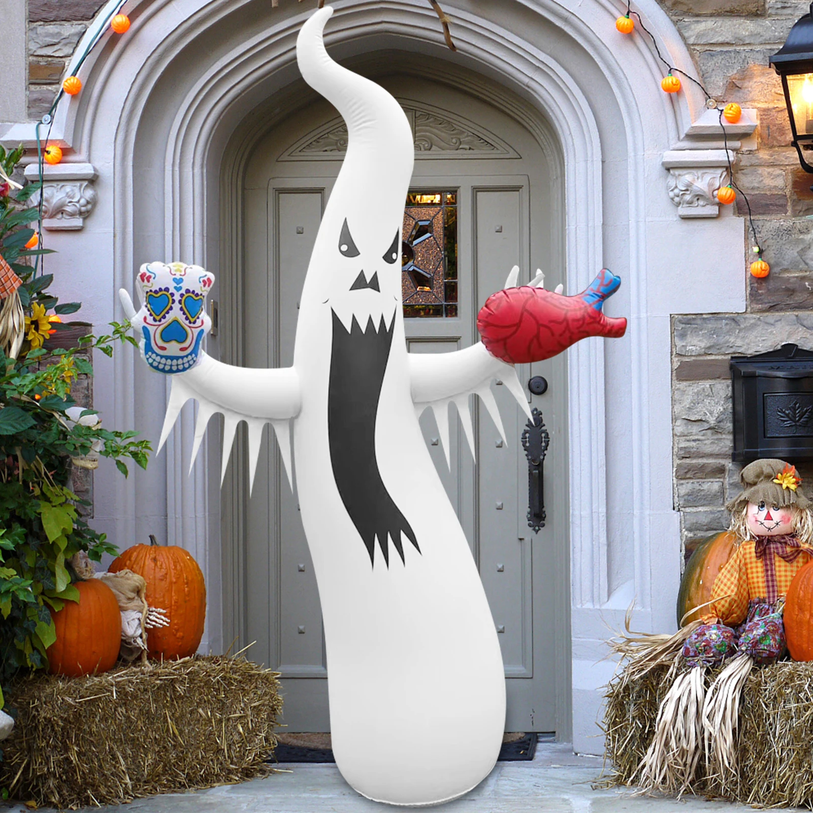 

Гигантское Надувное украшение, садовый призрак на Хэллоуин, уличный декор с меняющимися цветами, RGB подсветка, для двора и сада, 6,5 фута