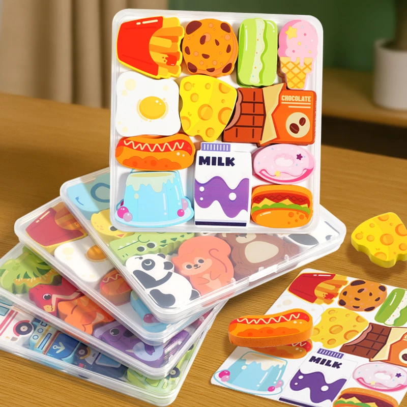 New Wooden 3D Chunky Puzzles Set, Animals/Dinosaur/Food STEM Early Education Toy Montessori Preschool Building Blocks for Kids