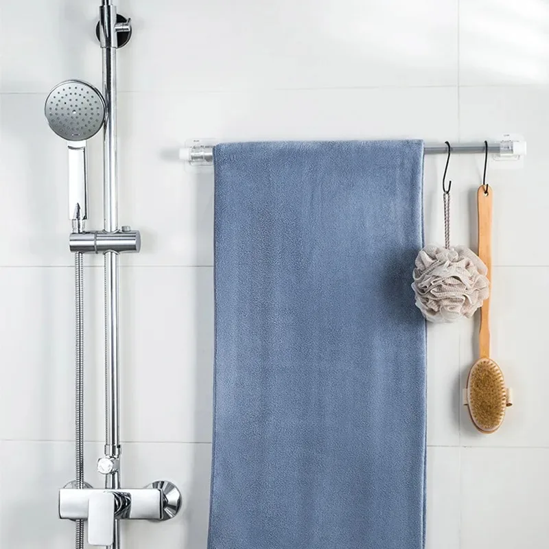 Description Picture 6 of itemBathroom Bath Towel Rack Hand Towel Holder Ring Bar Hanging Pole Bottom Bracket Hole Free Clothes Drying Pole Fixing Device