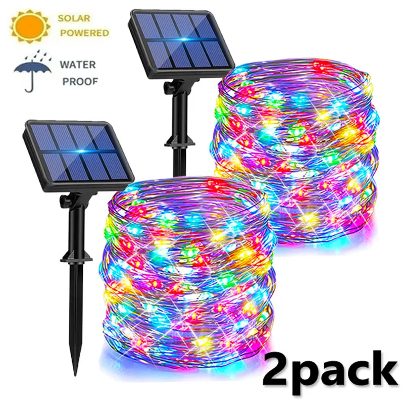 4-Pack Solar-Powered Outdoor Waterproof Fairy String Lights – 8 Lighting Modes for Tree, Garden, and Patio Decor