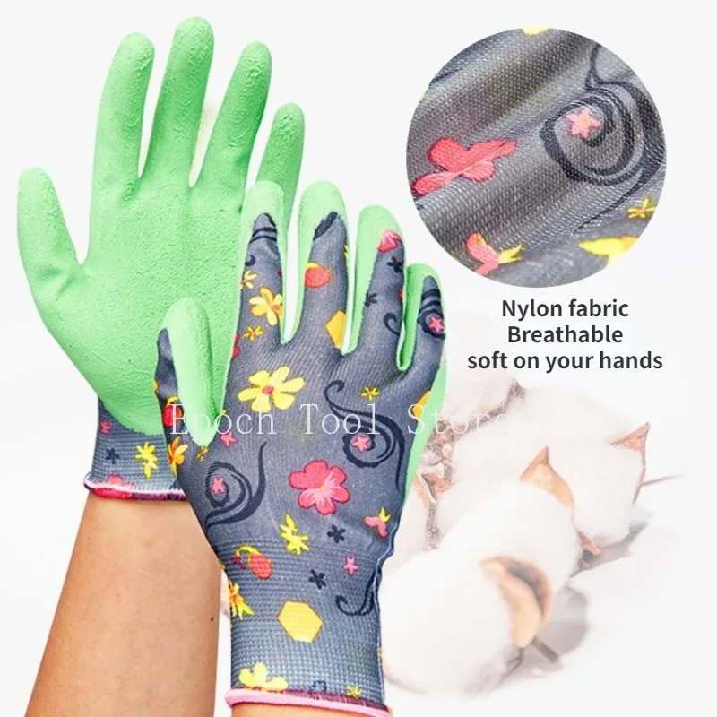Garden Gloves One Size for Women Breathable Foam Latex Working Gloves, for Gardening Landscape DIY Rubber Gloves 2