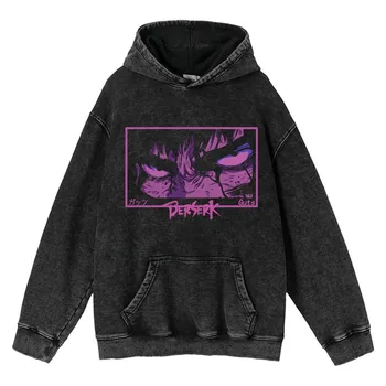 Anime Berserk Washed Hoodie Vintage Cotton Pullover Fashion Printed Long Sleeve Y2k Clothing Men Women Casual Hip Hop Sweatshirt