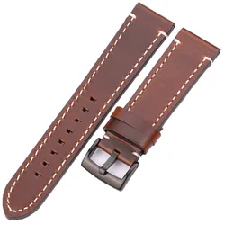 Vintage Smooth Genuine Leather Watch Band Strap with Silver or Black Buckle in Multiple Sizes and Colors - 22mm (Dark brown black)