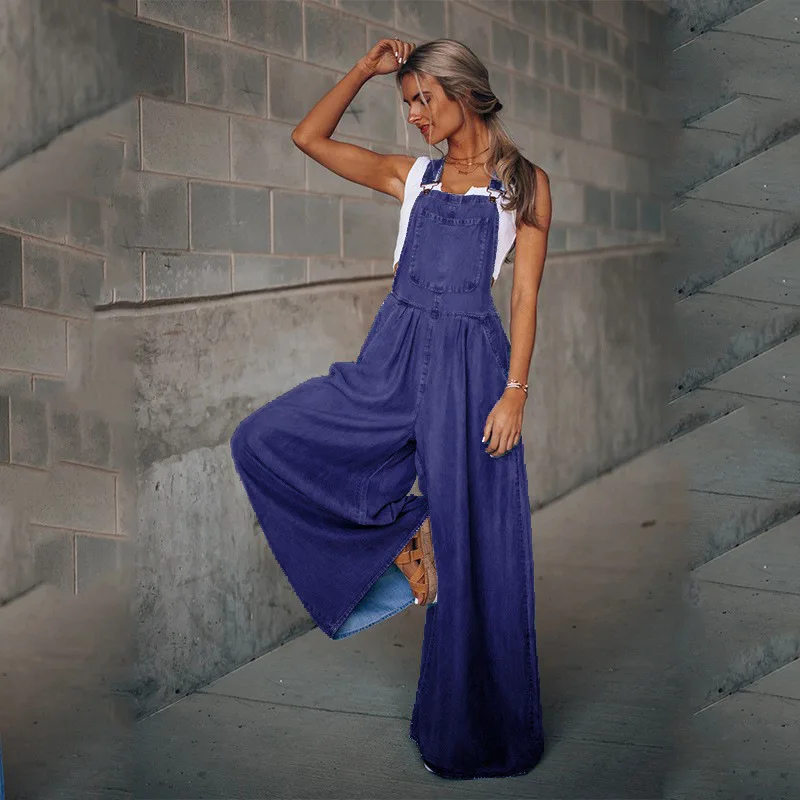 

Jumpsuit Women Summer New Loose Side Pocket Sleeveless Denim Strap Pants