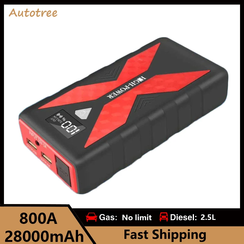 

28000mAh Car Jump Starter 800A 12V Portable Emergency Start-up Charger For Cars Booster Battery Starting Device With LED Light