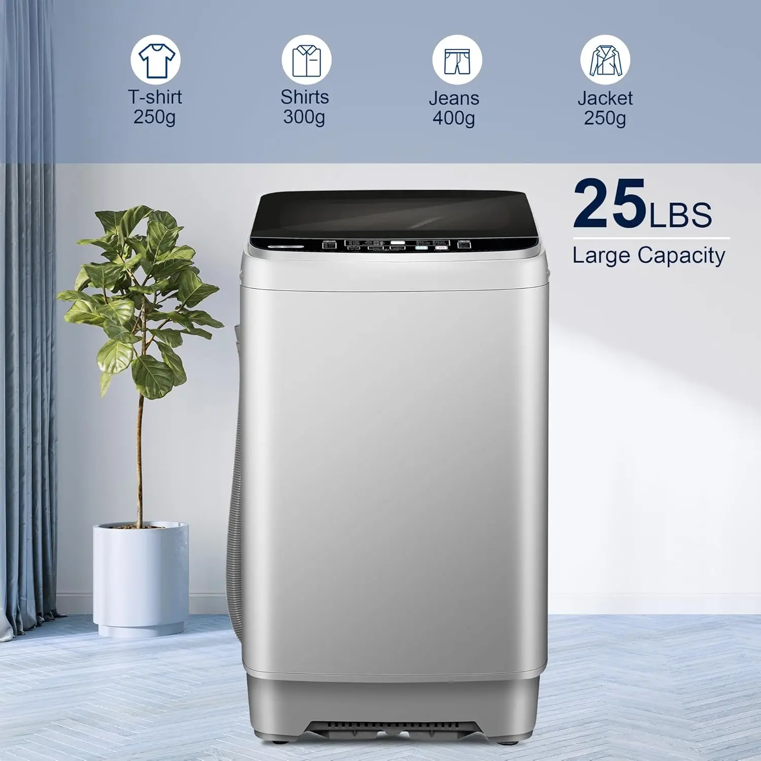 Washing Machine, Portable 25 LBS Full Washing Machine with LED Display & 10 Programs & 8 Water Levels Selections Drain Pump