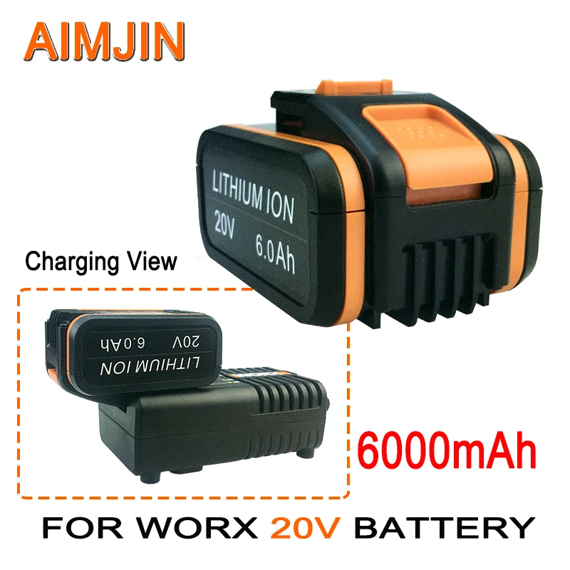 

For Worx 20V 6000mAh Li-ion Rechargeable Replace Battery, WA3551 WA3553 WA3572 WX176 WX178 Cordless Power Tools ,with Charger