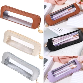 Piccola custodia per trucco trasparente, custodia per pennelli per trucco in pelle PU con cerniera per riporre cosmetici per ufficio da viaggio a casa da donna