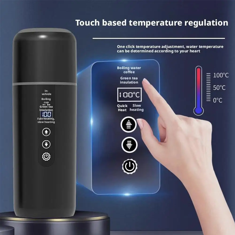 12V/24V 차량용 보온컵 전기 주전자 스테인리스 스틸 온도 조절 스마트 LCD 디스플레이 여행용 머그컵