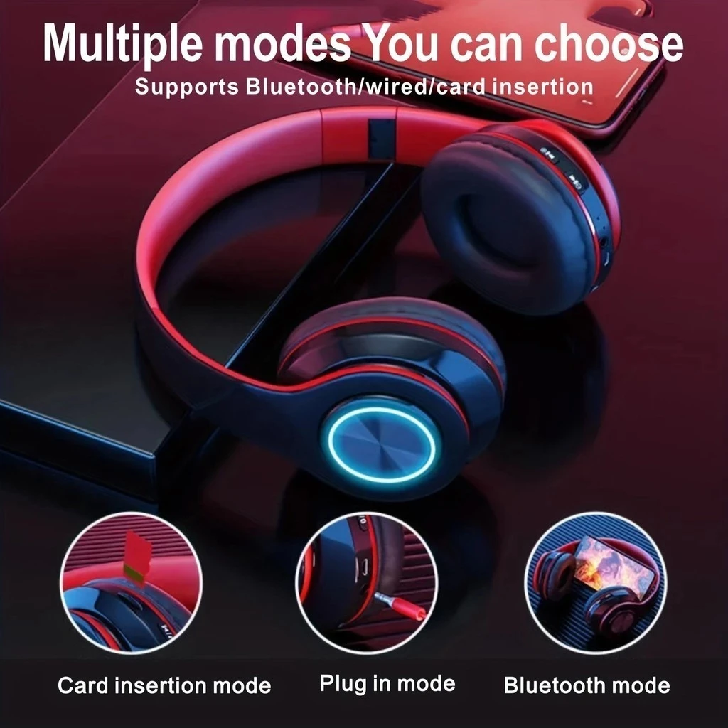 Wireless Bluetooth 5.0 Headphone With Microphone On-Ear Headset Stereo Sound Earphones Sports Gaming Foldable Headphones Game 5