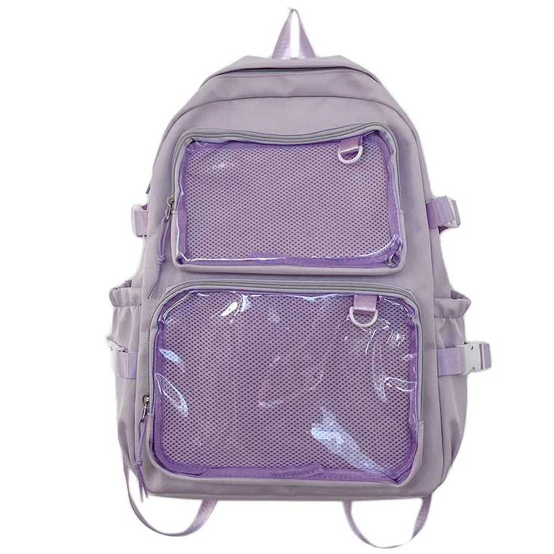 Милый женский рюкзак с прозрачными карманами, вместительный ранец для ноутбука, школьные ранцы для девочек старших классов JK