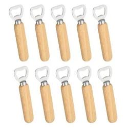 Rustic Wooden Handheld Bottle Opener with Stainless Steel Finish (10pcs)