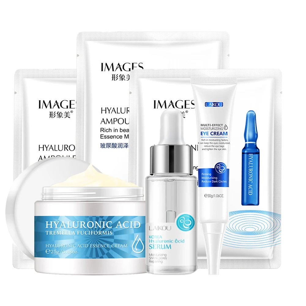 Skin Care Set Hyaluronic Acid Face Serum Mask Eye&Face Cream Moisturizing Brightening Women Korean Cosmetic Care Kit