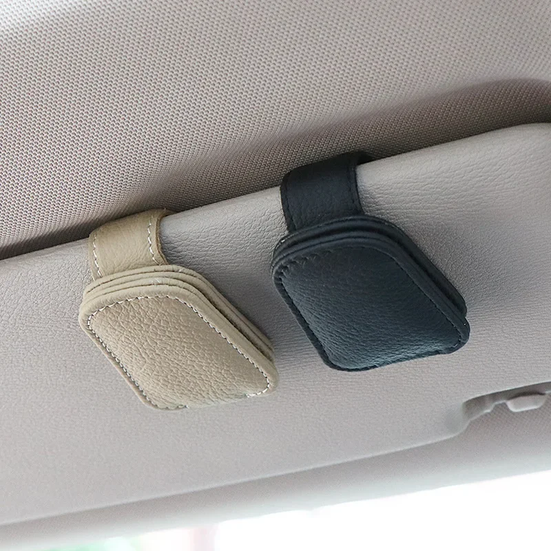 Hanging Protective Car Glasses Holder Strong Magnet Sunglasses Clip PU Leather Sun Visor Space Saving Universal Car Accessories