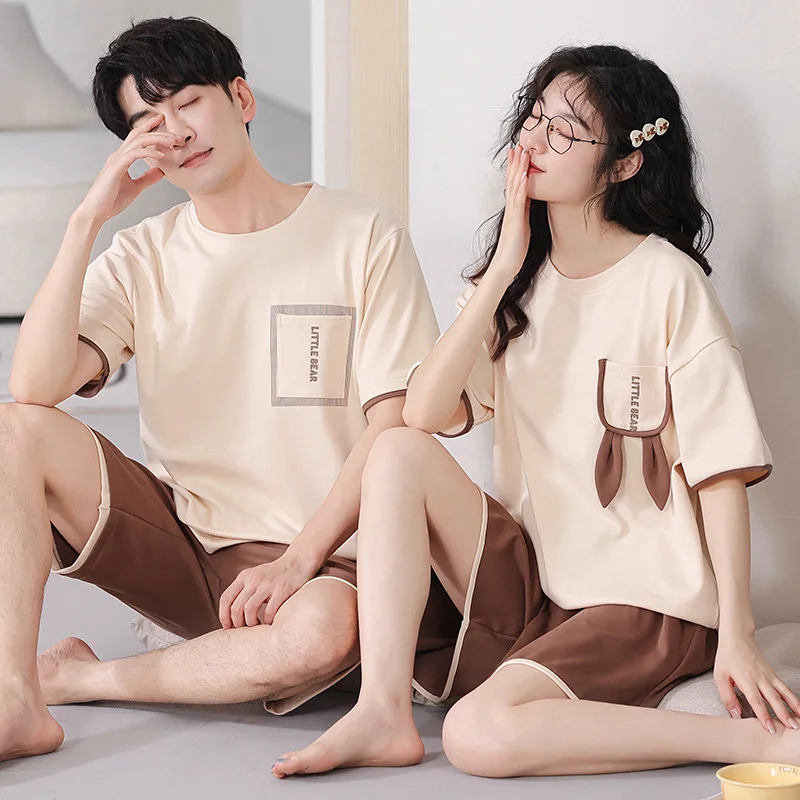 Korean Sweet Couples Nightwear Cotton Women's Pajamas Set Men's Home Clothes PLus Size 3XL Pijamas Mujer Hombre Loungewear