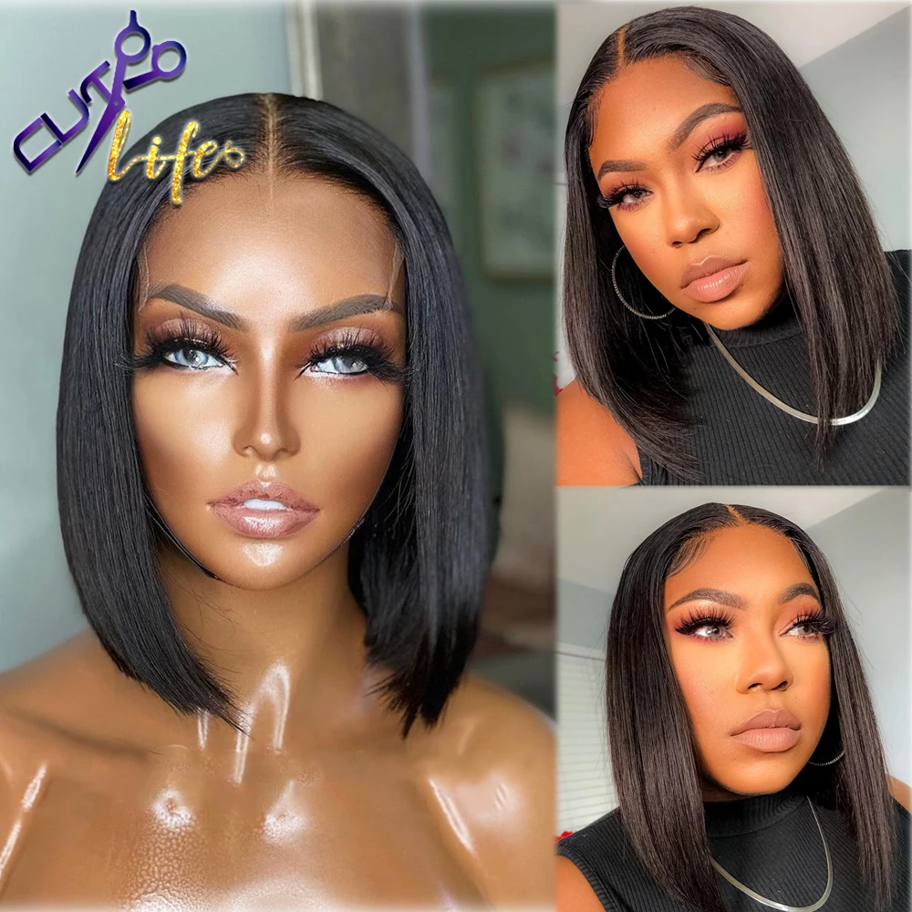 Highlight Short Bob Straight Lace Front Wig Human Hair Lace Closure Wig Remy Brazlian Hair Natural Preplucked With Baby