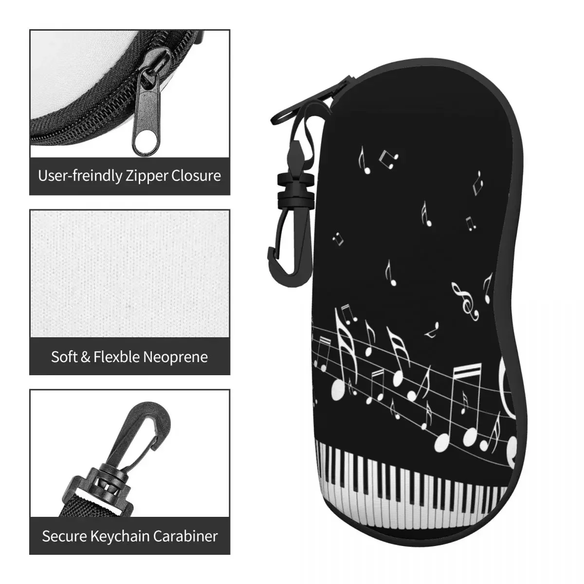 Eyewear Case Sunglasses Soft Case Abstract Piano Keys Musical Notes Glasses Box Zipper Eyeglass Protector