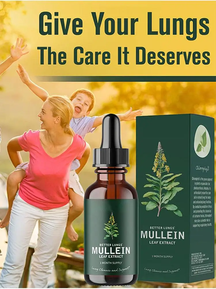 BIYODE Mullein Leaf Extract Drops Natural Ingredients Relieve Respiratory Bronchitis Expectorant Cough Suppressant Clearing Lung mullein leaf extract