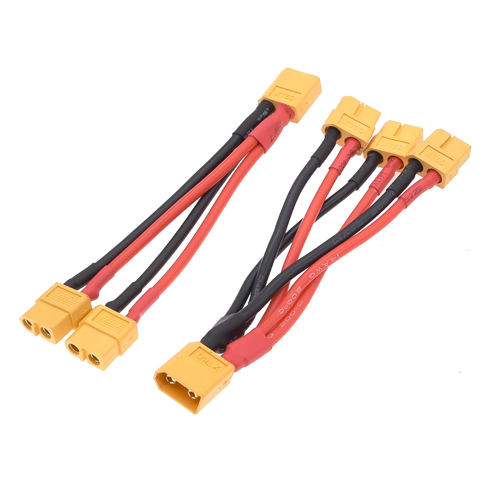 Détail du câble de décharge XT60 12AWG 10cm montrant la gaine et les soudures pour batterie RC.