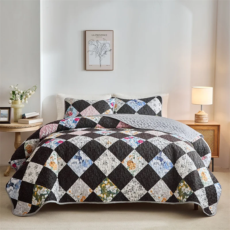 Bedding Set Mattress Topper Printed Bedspread Quilted Bedspread Set Soft Microfiber Thick Bed Cover + Pillowcase European Flower Patchwork King