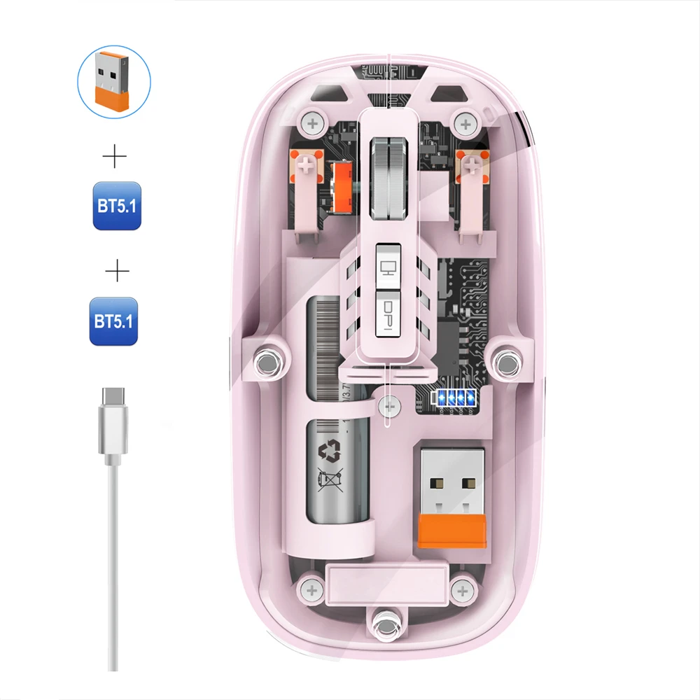 M233 Transparent Magnetic Mouse Triple Mode 2.4G Bluetooth 