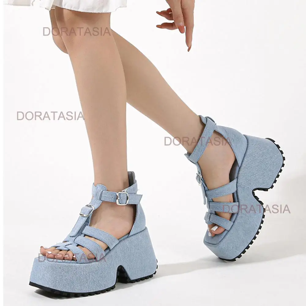 

DORATASIA INS Brand Demin Buckle Punk Gothic Women's Sandals Thick Bottom Platform Shoes Fashion Cool Casual Summer Sandals