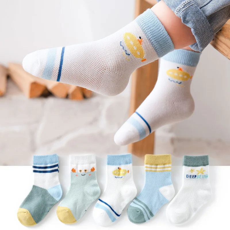 Autumn Boy Girl Short Sock Baby Mesh Thin Socks Cotton Toddler Sock 5 Pairs/set Summer kids socks