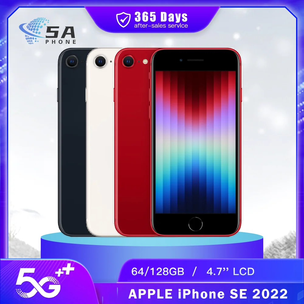 Original Apple iPhone SE SE3 5G Mobile Phone 4G RAM 64GB/128GB ROM NFC 4.7'' 12MP+7MP True-Tone A15 Hexa Core SmartPhone