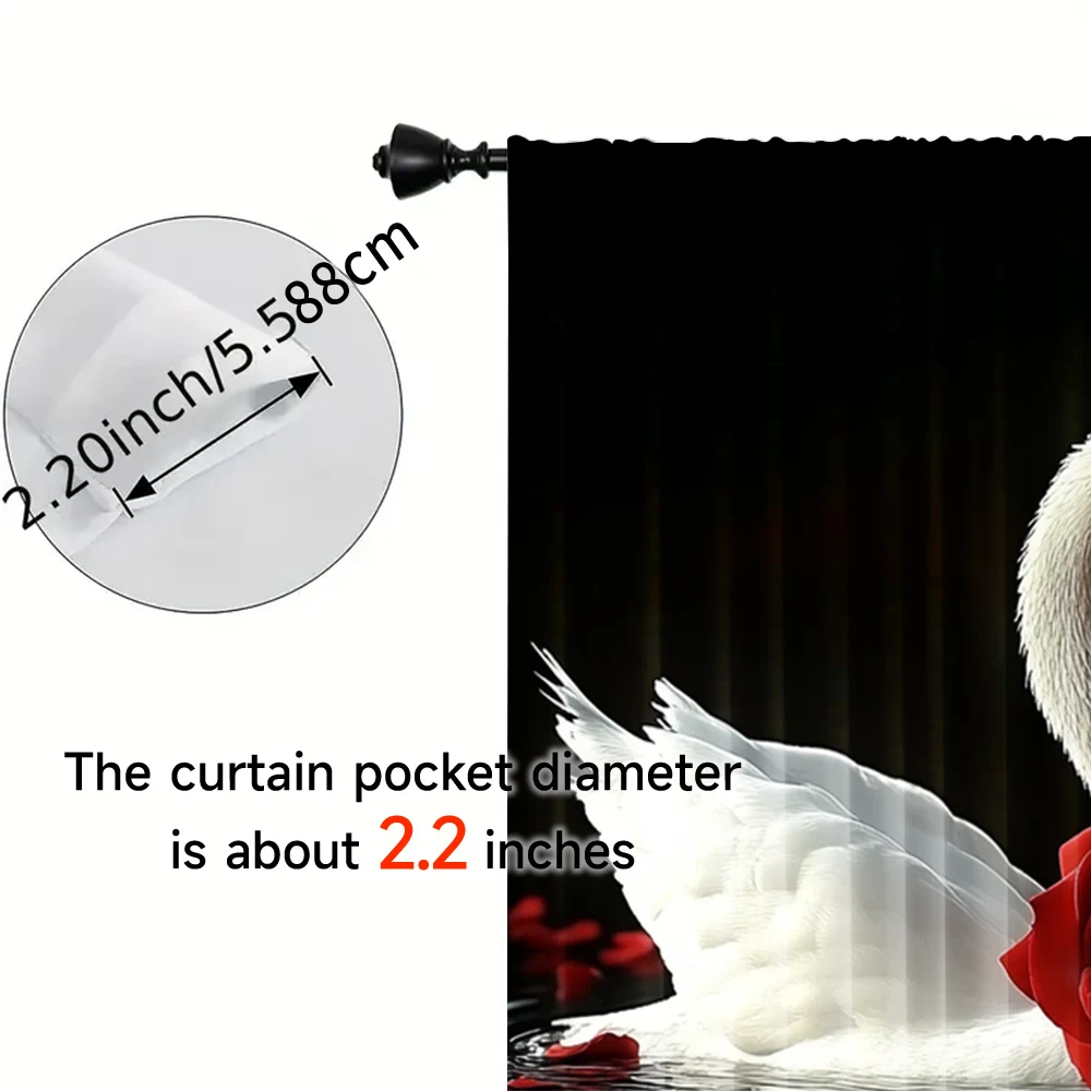 2pcs, spring summer Curtains Romantic Swan Couple and Red Roses Sheer Curtains Durable Polyester Versatile All Use for Bedroom, 5