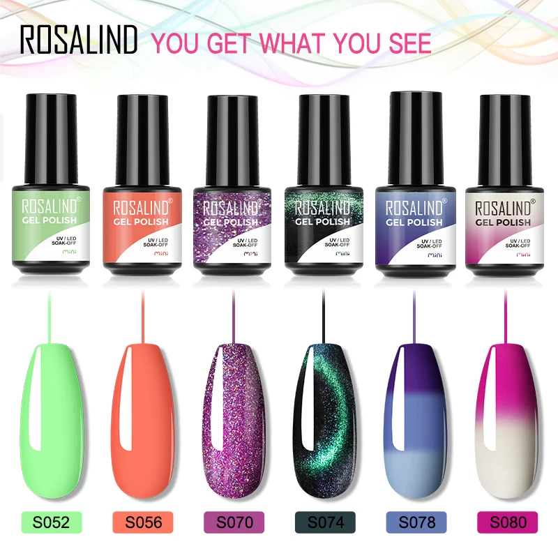 Nail Polish ROSALIND Gel Nail Polish Semi Permanent Hybrid Varnishes Nail Art Base Top Coat Need UV Lamp Soak Off Shiny