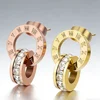 Boucles d'oreilles pendantes créatives et tendance en acier inoxydable avec chiffres romains et zircons, double anneaux croisés, pour femme, bijou de mariée, cadeau
