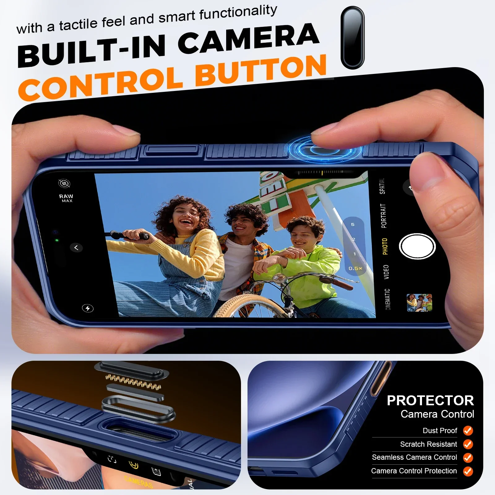 Premium Wallet Case with Card Slot & Slide Camera Protection - Anti-Fingerprint Rugged Phone Cover in Blue