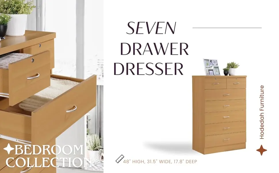 7 drawer white dresser with locking top drawers