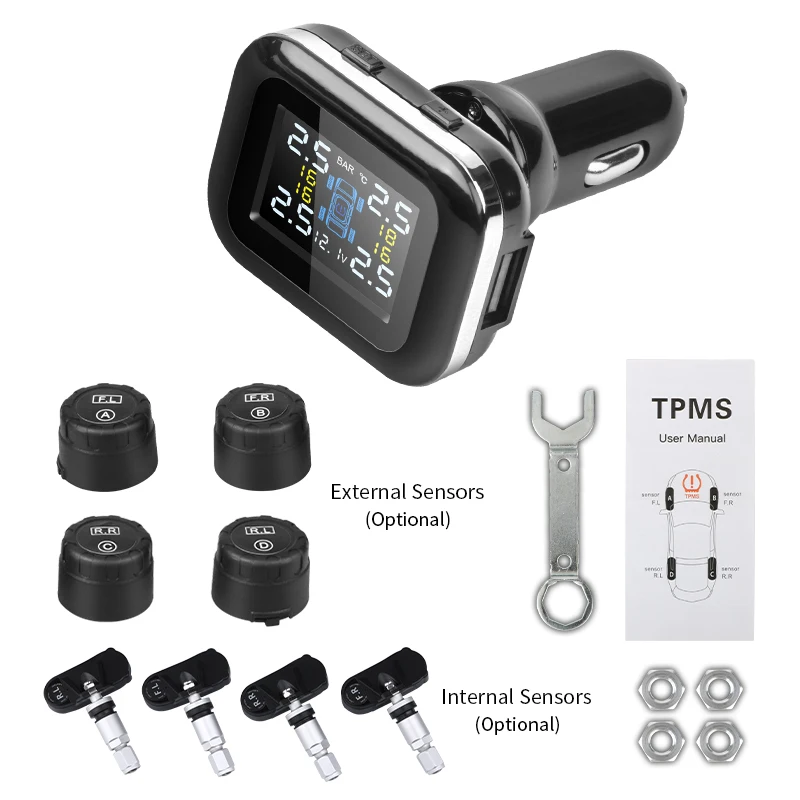 Car TPMS Cigarette lighter Tire Pressure Monitoring System Sensors Adjustable Display Angle Auto Security Alarm Pressure