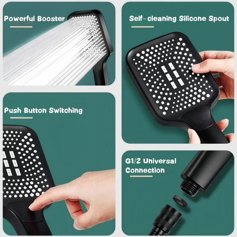 3 Mode Adjustable Shower Head Rainfall Shower Large Flow Showerhead High Pressure Water Saving Shower Mixer Bathroom Accessories 4