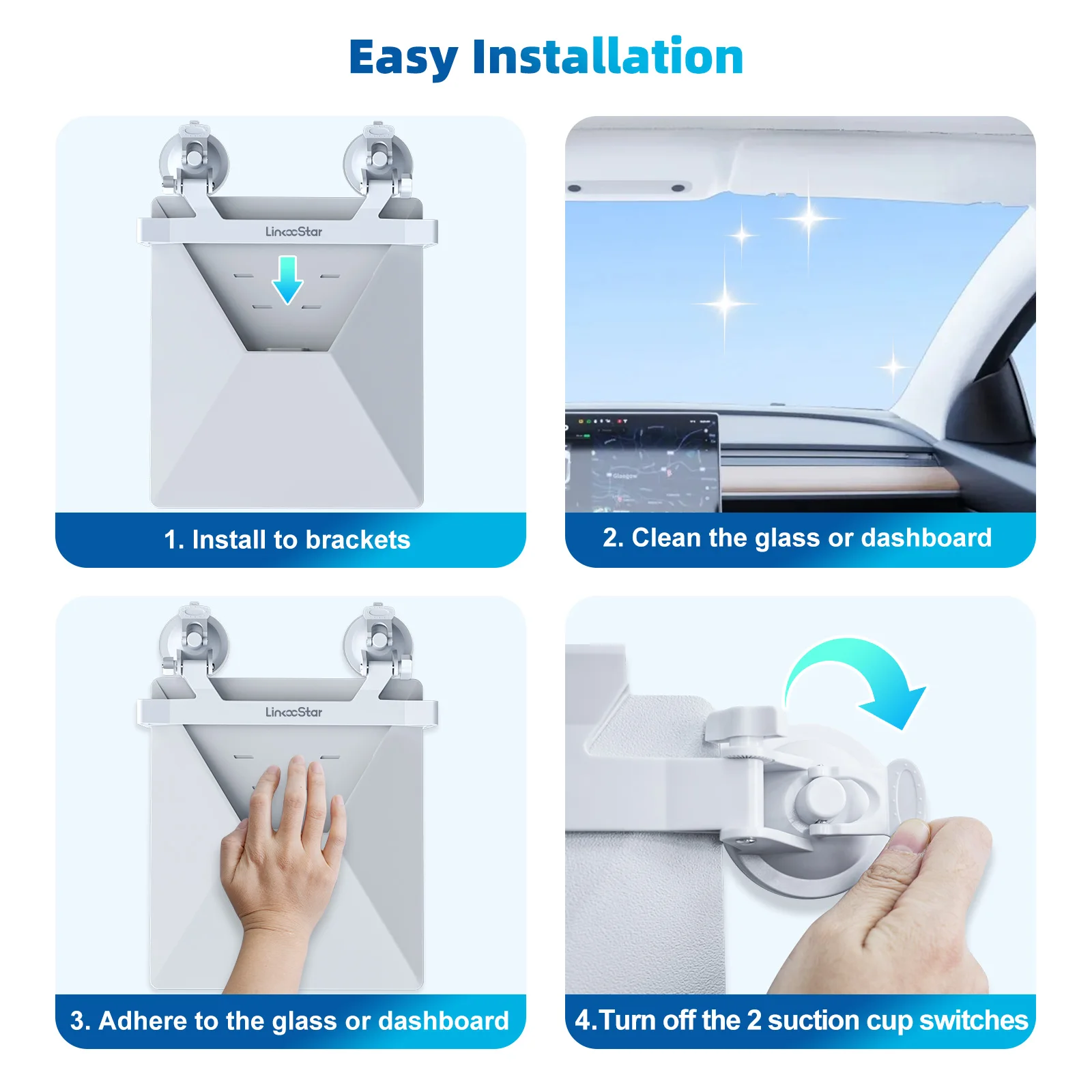 스타링크 미니 마운트용 흡착컵 4개와 브래킷 2개, 자동차 선루프용 흡착식 마운팅 브래킷, RV, 보트, 유리 지붕용