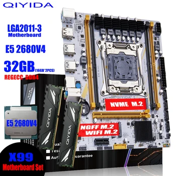 QIYIDA X99 Motherboard LGA 2011-3 Set Kit with Xeon E5 2680 V4 CPU, 32GB (2x16GB) DDR4 REG ECC RAM, M.2 Support 1