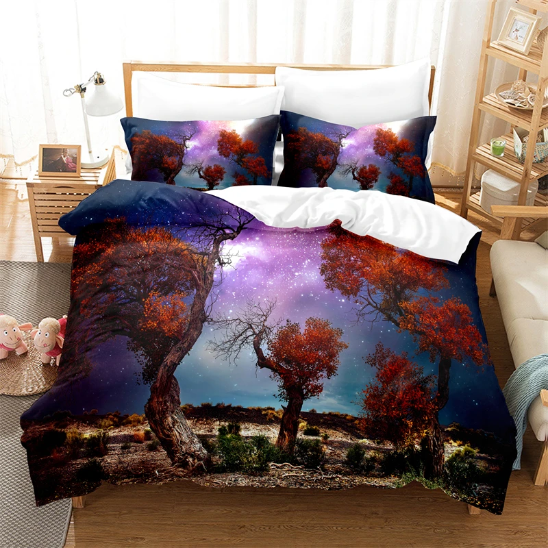 

Tree Duvet Cover Set Twin Full King Mysterious Woods Bedding Set Polyester Fantasy Starry Sky Comforter Cover Forest Quilt Cover