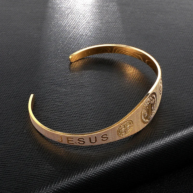 Stainless Steel Adjustable Cuff Bracelet JESUS Exorcist Saint Benedict Couple Love Bangles Religious Wishing Amulet Jewelry 2