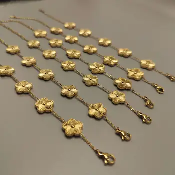 Metal New Stainless Steel Hot Selling Plum Blossom Plant Five Leaf Flower Bracelet 18K Gold Plated Shiny Women's Accessories