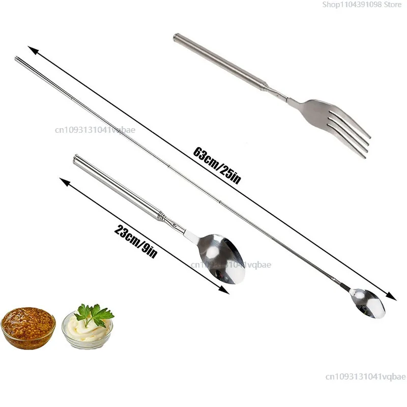 Stainless Steel Cutlery Fork Tableware Bento Box Retro Fork BBQ Telescopic Extendable Dinner Fruit Dessert Long Handle fruit fork,portable cutlery,expandable fork
