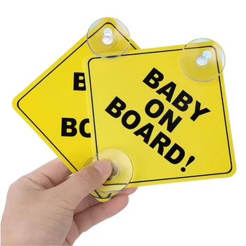 2 adesivi per bambini a bordo per auto, segnali di avvertimento per bambini a bordo con ventose, durevoli e resistenti senza residui