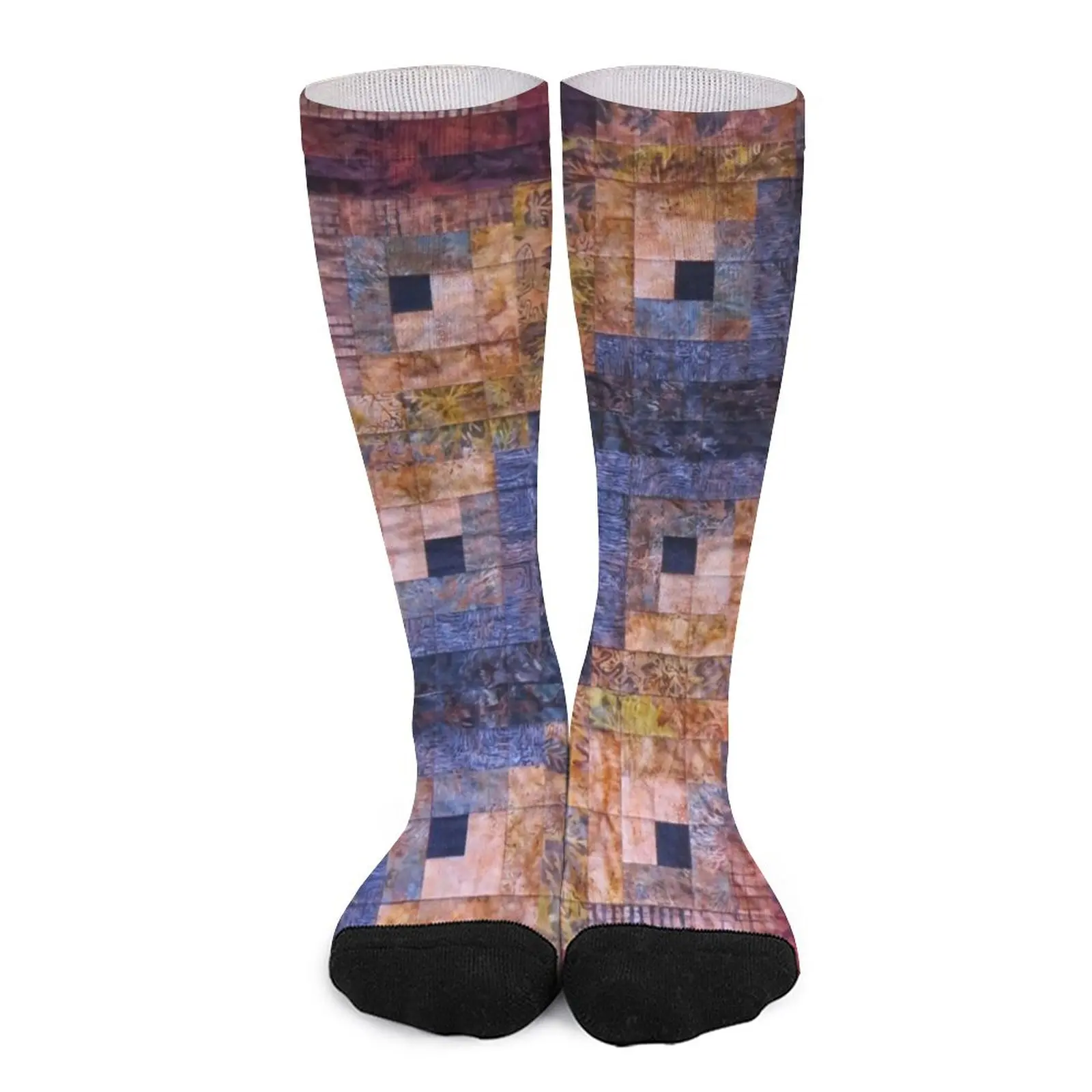 Autumn Leaves Log Cabin Quilt Socks cool socks Funny socks Men's winter thermal socks thickening thermal neck warmer couple warm neck cover windproof bib plush scarf fashion snood cowl tube autumn winter