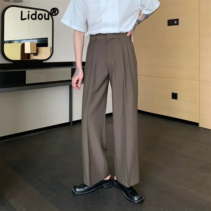 Vintage Solid Color Youth Men's Business Pants Classic Zipper Button Straight Cylinder Casual All-match Trousers,men dress pants