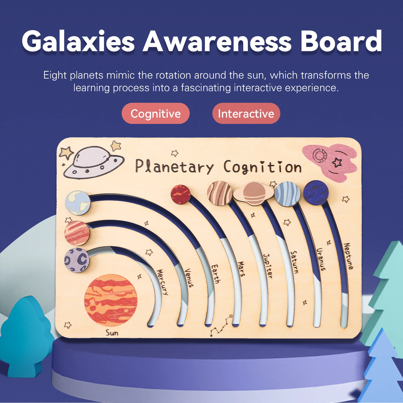 Wooden Puzzle Toys Movable Orbital Solar System Model Science Toys Set Montessori Planets Science Educational Puzzle Toys Gifts 2