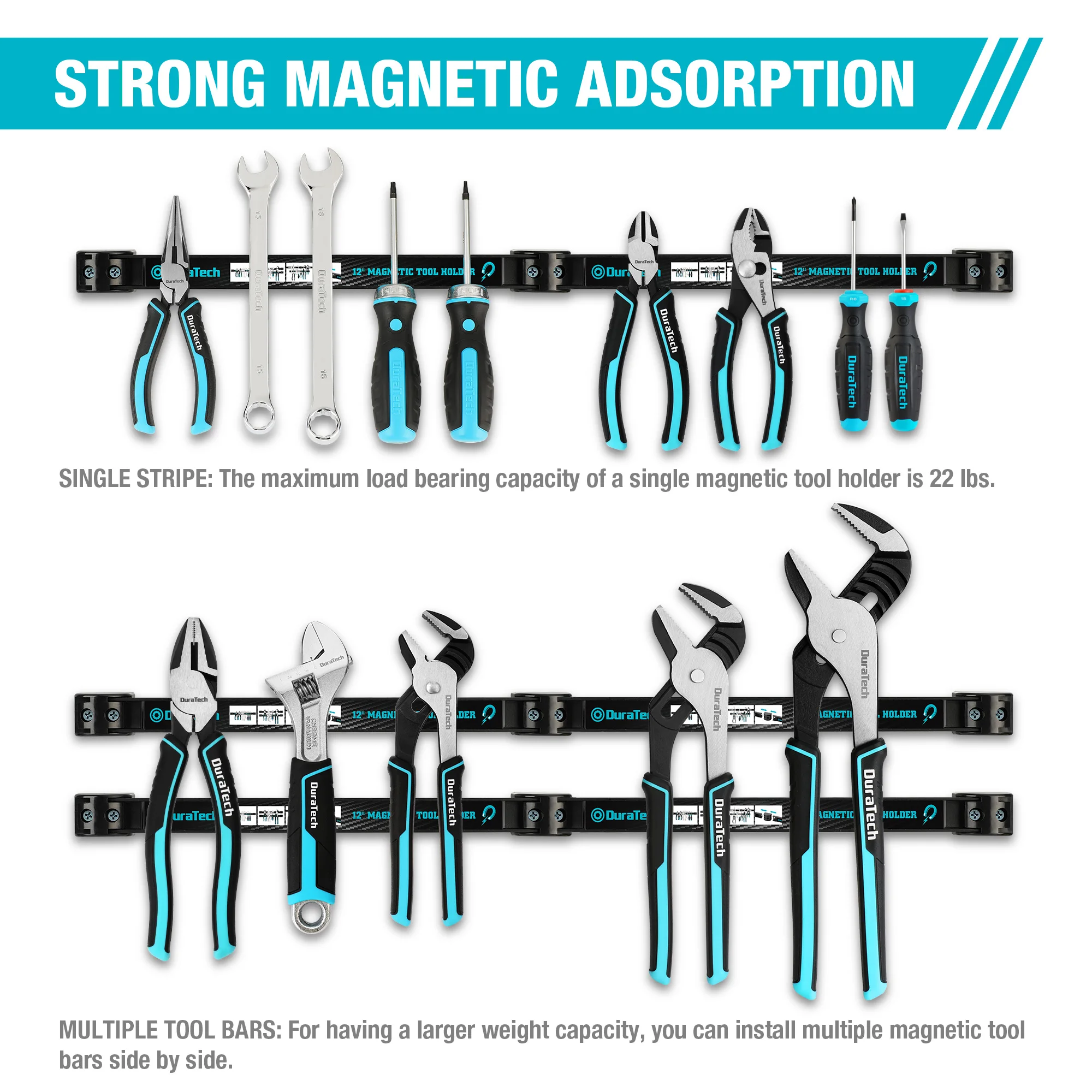 DuraTech 4PCS 12" Magnetic Tool Holder Strip Heavy Duty Magnetic Tool Bar with Mounting Screws for Garage Workshop Kitchen