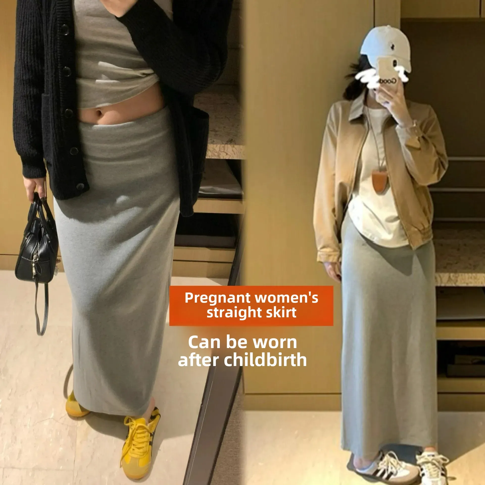 Spring Summer Casual Maternity Skirt No Support Belly Half-length Straight Cut Skirt Versatile Long for Pregnant Wome