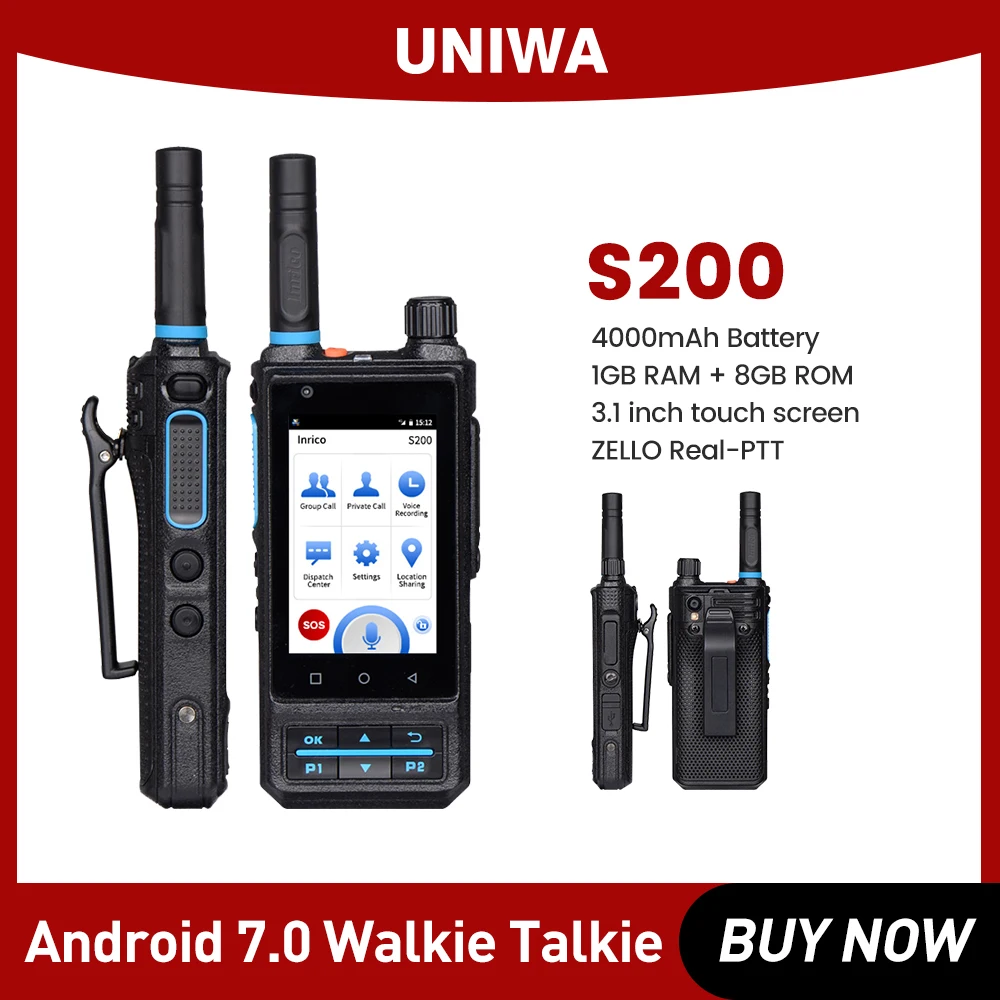 UNIWA S200 Mobile Phone Walkie Talkie  Android 7.0 1GB RAM 8GB ROM 4G LTE 3.1 Inch Smartphone With ZELLO Real-PTT 4000mAh
