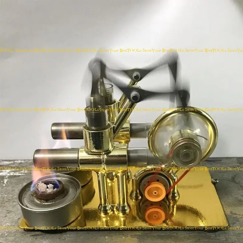 U13A All Metal Stirling Doppelmotor Experiment Modellleistung Doppelgenerator Physic Dampfkraftspielzeug Design – Detail 7